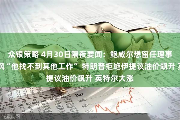众银策略 4月30日隔夜要闻：鲍威尔想留任理事 特朗普嘲讽“他找不到其他工作” 特朗普拒绝伊提议油价飙升 英特尔大涨